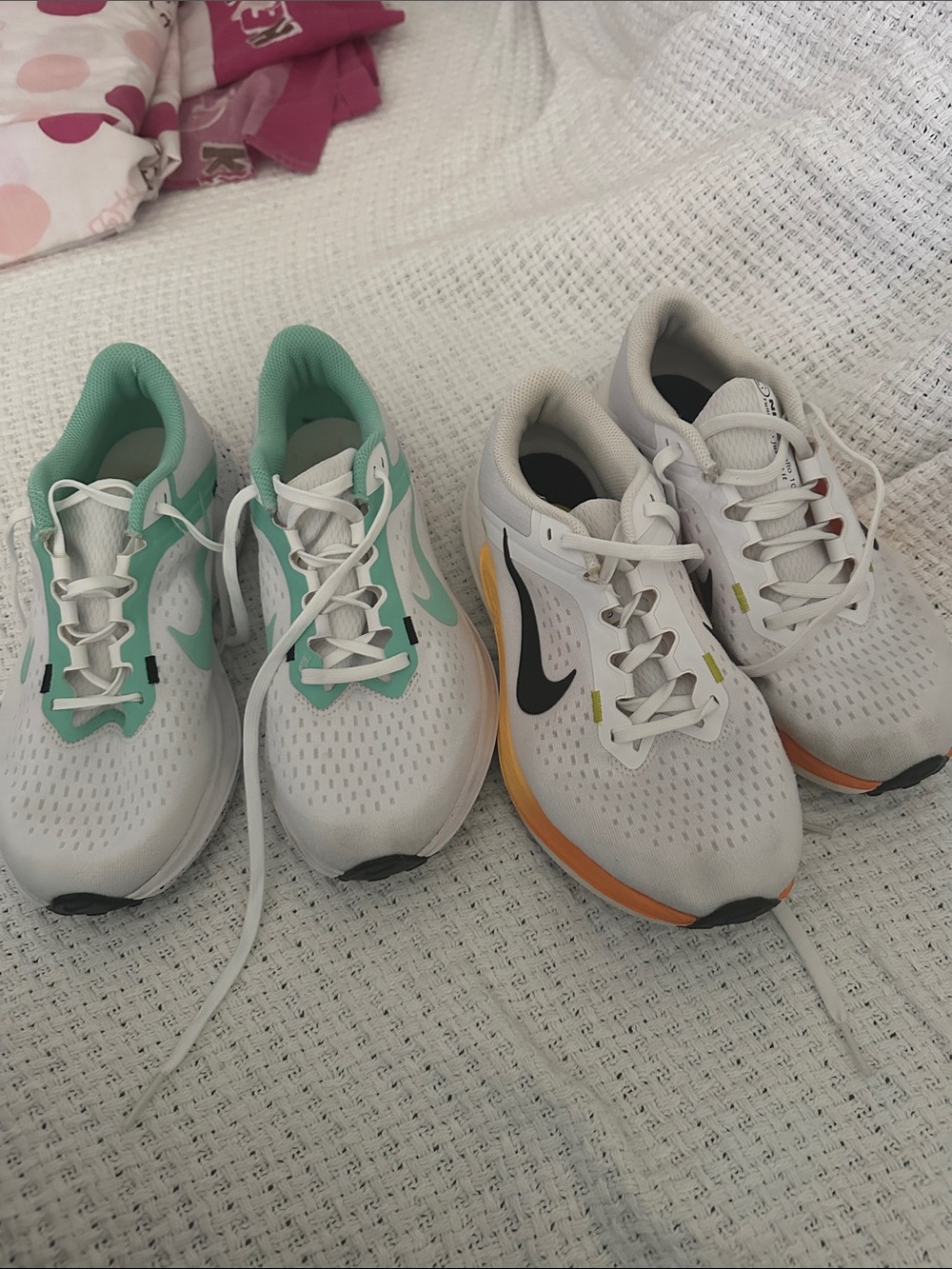 2 pairs of Nike White Running Shoes with Mint and Orange Accents 8.5